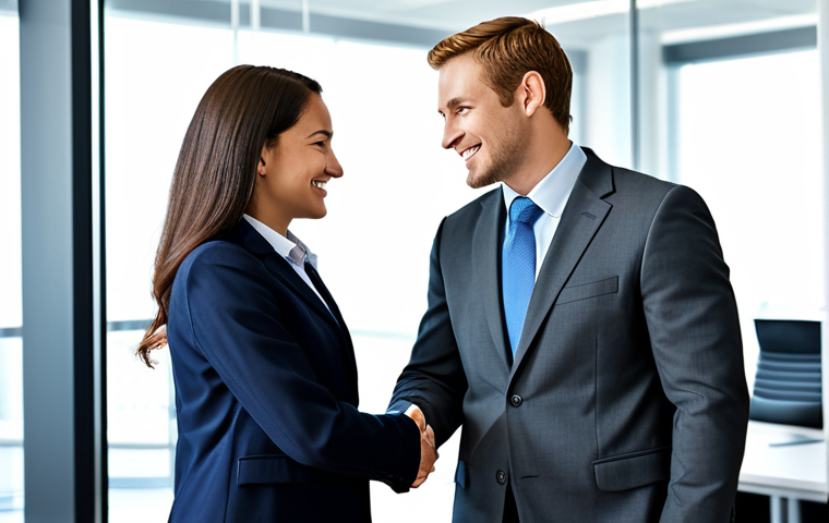 Business Partnership**

"Two business professionals, fully clothed in modest business attire, shaking hands in a bright, modern office. A successful partnership, safe for work, appropriate content, perfect anatomy, correct proportions, professional photograph, high quality."

**