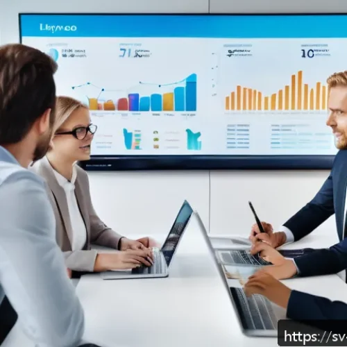 Home 13 재무 조율에서의 적시 정보 공유의 중요성 - A modern corporate office scene showing a diverse team of professionals collaborating around a large...